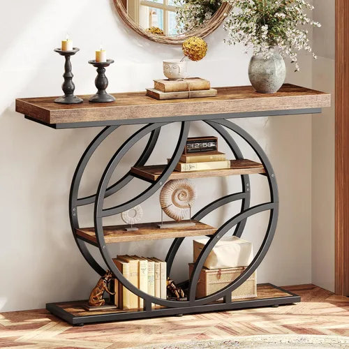 Huuger Mesa de entrada de 41.3 pulgadas, mesa de sofá industrial con consola y almacenamiento, mesa de acento con estantes, para entrada, pasillo,