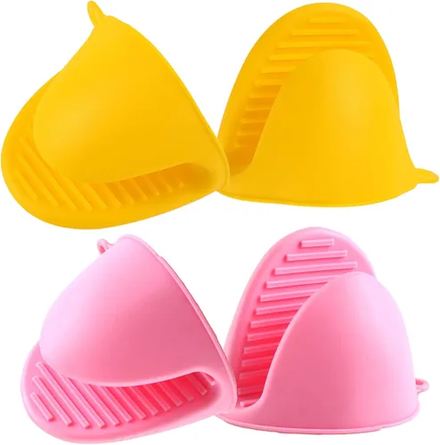 2 pares de guantes de horno mini de silicona resistentes al calor, ideales para sujetar fuentes de horno y otros utensilios de cocina calientes