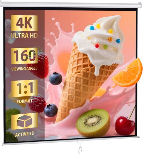 SUPER DEAL Pantalla de proyector de 120 pulgadas, pantalla de proyección retráctil, pantalla HD desplegable manual, formato 1:1 para cine en casa,