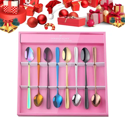 Miniatura 20 de YDware - Juego de cucharas de té helado de mango largo, cucharas doradas de cambio gradual de 7.87 pulgadas, cucharas de cóctel de acero inoxidable