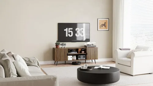 Miniatura 7 de Smart FENDEE Soporte de TV acanalado de 53 pulgadas con para televisores de hasta 60 pulgadas, centro de entretenimiento con almacenamiento