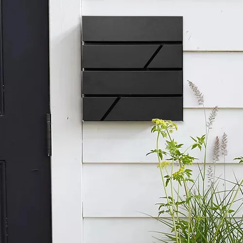 Miniatura 2 de Buzón de pared impermeable y resistente al óxido de gran capacidad con soporte para revistas de periódicos, buzón colgante seguro de acero Negro