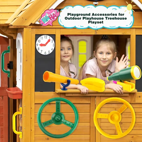 Miniatura 3 de Juego de 11 piezas de columpio para patio de recreo, accesorios de plástico para volante pirata con asas de seguridad, telescopio, periscopio