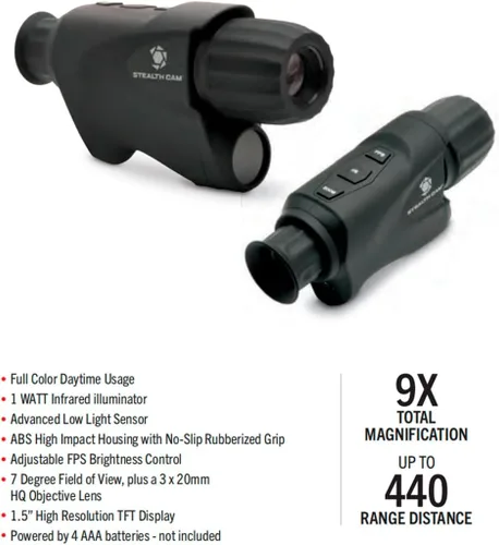 Miniatura 4 de Stealth Cam Monocular Digital de Caza Nocturna de 3x20mm con Lente Objetivo HQ de Alta Resolución, Filtro Infrarrojo 9X, Antideslizante y Resistente