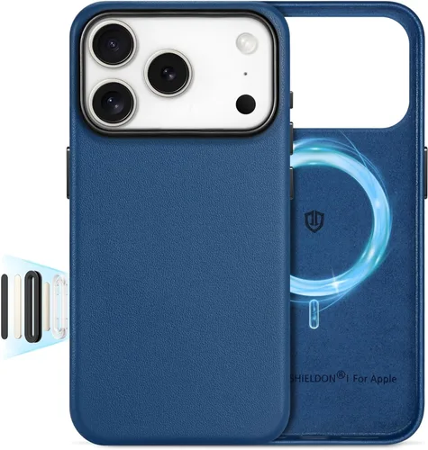 Miniatura 25 de SHIELDON Funda de cuero genuino para iPhone 17 Pro Max de 6.9 pulgadas 2025, [botón de la cámara actualizado], compatible con Magsafe, carga Azul