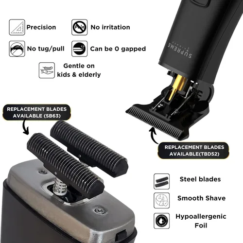 Miniatura 3 de Supreme Trimmer 2-en-1 T-Shaper Recortadora y Afeitadora de Espuma Crunch STF602 Afeitadora Eléctrica y Recortadora de Barba ST5206 DLC para Negro