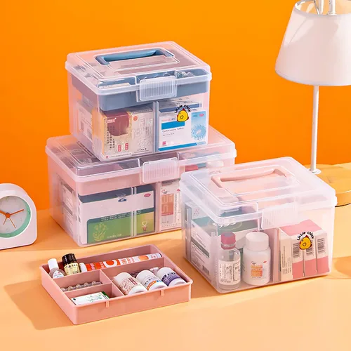 Miniatura 5 de Caja de almacenamiento pequeña y portátil de plástico para adornos de belleza, uñas y accesorios para el cabello, estuche de cosméticos con asa