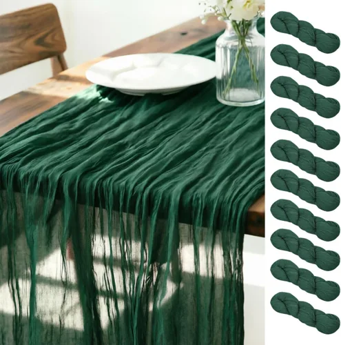 Miniatura 10 de LINXTAR Camino de mesa de gasa verde esmeralda de 160 pulgadas, 14 pies, gasa de verano, bohemio, camino de mesa para boda, fiesta de té, baby