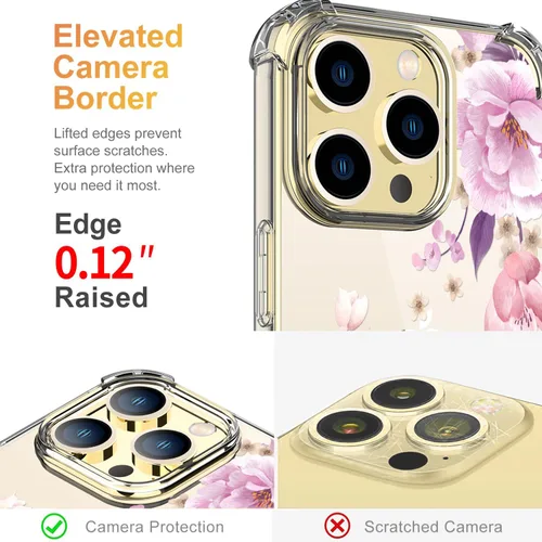 Miniatura 5 de Funda con diseño de patrón de flores para iPhone 13 Pro Max [con protector de pantalla], funda transparente floral para teléfono de mujer a prueba