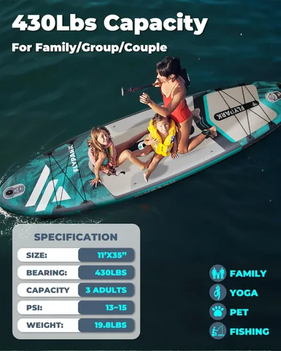 Miniatura 2 de Flypark 10'8/11'x35'' Fishing&Family Stable Inflatable Paddle Boards, Extra Wide SUP Paddleboard Inflatable, 430lb/3 People, Stand Up Paddle Board