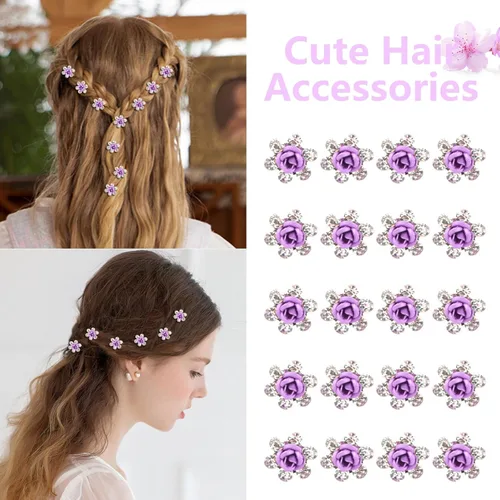 Miniatura 3 de YISSION 20 pinzas para el cabello con diseño de rosas azules, lindas horquillas para el pelo con diamantes de imitación, pequeñas pinzas decorativas