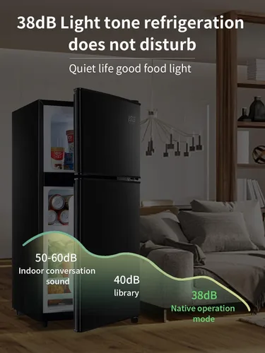 Miniatura 6 de KRIB BLING Refrigerador de 3.5 pies cúbicos con congelador, puerta doble vintage, cerradura fresca, termostato ajustable de 7 niveles para Negro