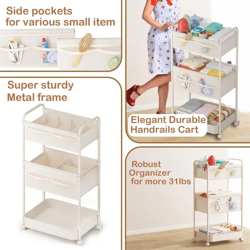 Miniatura 6 de Organizador de pañales para bebé, carrito móvil de metal y fieltro de alta calidad con divisores para artículos esenciales de guardería para recién