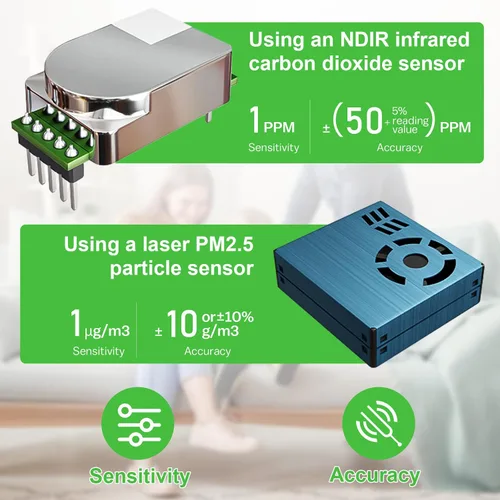 Miniatura 4 de Monitor de calidad del aire interior 9 en 1, probador portátil de calidad del aire para PM1.0, PM2.5, PM10, CO2, TVOC, HCHO, AQI, temperatura