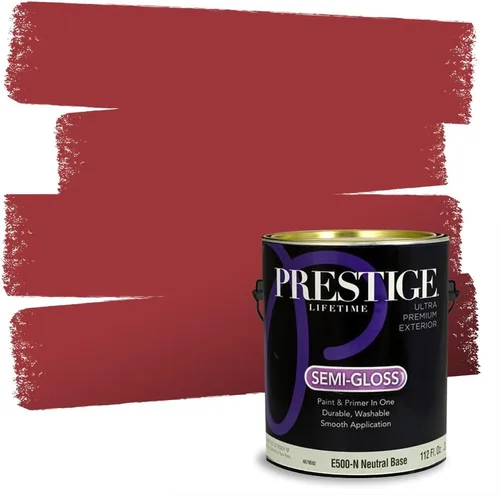 Miniatura 213 de Prestige Paints E100-T-SW6591 Pintura exterior e imprimación en uno, 1 galón, plano, combinación comparable de Sherwin Williams Amaryllis, 1 galón