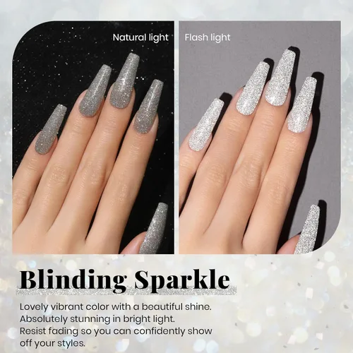 Miniatura 3 de Beetles - Esmalte de uñas de gel reflectante de diamante, 0.5 onzas (15 ml), color plateado con purpurina, secado con lámpara LED, manicura de salón