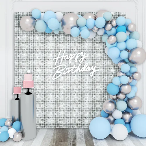 Miniatura 11 de Telón de fondo de pared brillante con lentejuelas cuadradas, color azul bebé, decoración para bodas, aniversarios, cumpleaños, fiestas, 12 paneles