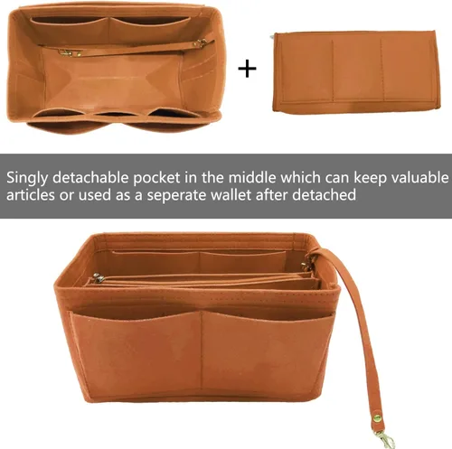 Miniatura 2 de Lmeison Organizador de bolso, organizador de bolso en bolsa, organizador de tela de fieltro, 3 tamaños para Speedy Neverfull, café claro-01, M