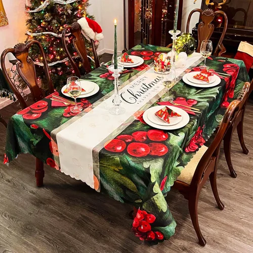 Miniatura 8 de Mantel rectangular de Navidad de 60 x 102 pulgadas, impermeable, decoración navideña, mantel rectangular impreso para Nochevieja, mantel rectangular