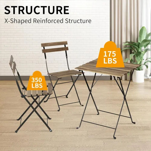 Miniatura 5 de BLKMTY Juego de muebles plegables para patio de 3 piezas, juego de muebles de patio al aire libre, mesa plegable y sillas de madera para balcón