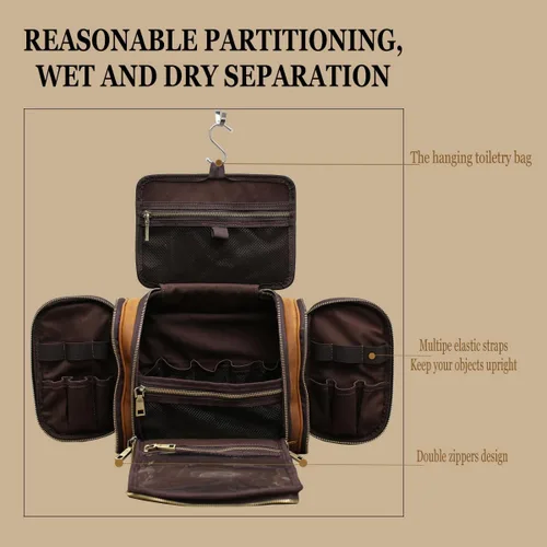 Miniatura 4 de Neceser colgante, bolsa personalizada de cuero genuino para hombre y mujer, organizador de viaje para artículos de tocador, regalo para el mejor