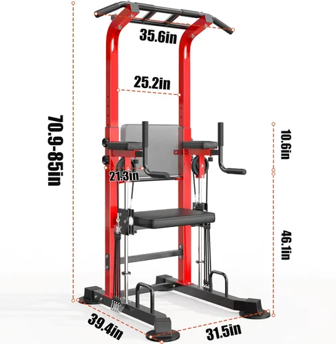 Miniatura 6 de SogesHome Power Tower Pull Up Bar and Dip Station, Multi-Function Free Standing Pull Ups, Adjustable Height Dip Bar Strength Training Workout Negro