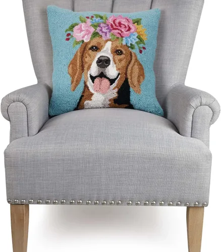 Miniatura 2 de Peking Handicraft Almohada con gancho de relleno de poliéster con diseño de Beagle, cuadrado de 18 pulgadas, decoración del hogar