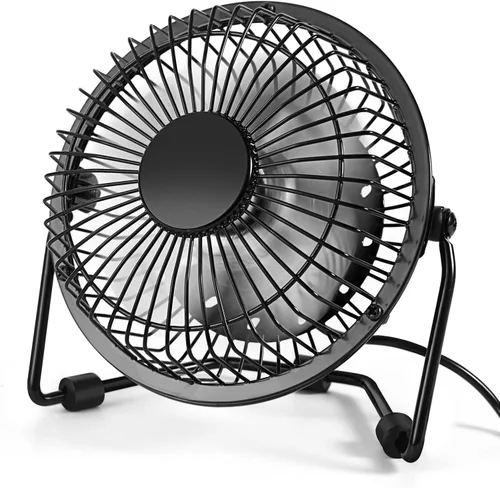 AMKEN Ventilador de escritorio pequeño, ventilador USB de 4 pulgadas alimentado por USB, rotación de 360°, ventiladores pequeños para dormitorio,
