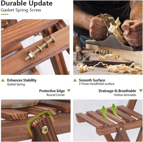 Miniatura 5 de Soporte de madera para plantas para interiores, estante de 6 niveles con forma de triángulo, soporte para macetas de múltiples niveles para patio
