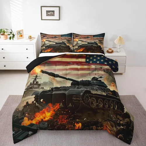 Erosebridal Juego de edredón de plumón con bandera estadounidense, juego de ropa de cama con diseño militar para niños, adultos y hombres, camuflaje