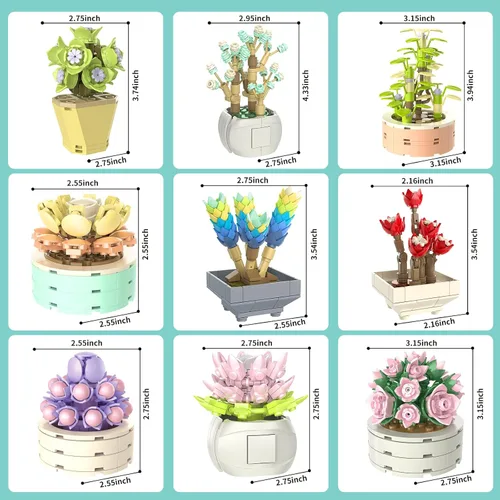 Miniatura 3 de JMBricklayer Flores Suculentas Colección Botánica Juegos de Construcción, Plantas para Decoración de Oficina y Hogar, Bonsái, Suculentas, Juguetes