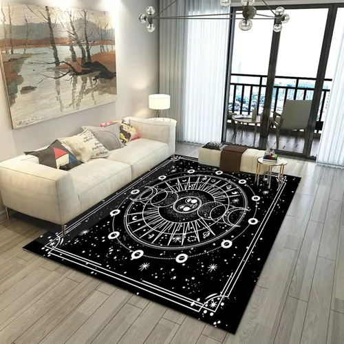 Miniatura 8 de 5' X 7' Alfombra con diseño de sol y luna, alfombras boho celestiales para dormitorio, sala de estar, estilo bohemio, oculto, media luna, solar