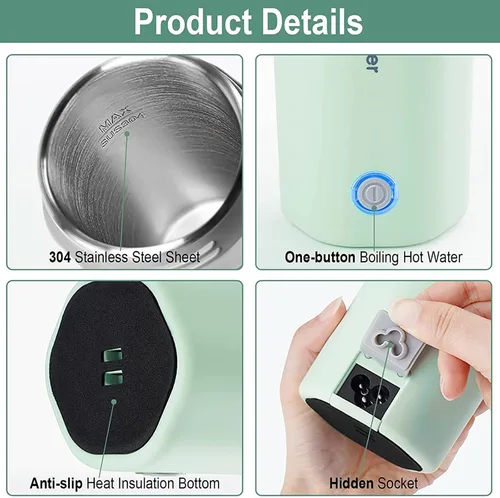 Miniatura 7 de Hervidor eléctrico de viaje, Hervidor eléctrico portátil, Mini caldera de agua caliente, Hervidor de té de viaje pequeño, Agua de ebullición rápida