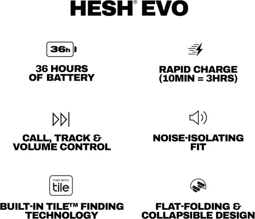 Miniatura 9 de Skullcandy Hesh Evo - Auriculares inalámbricos Bluetooth con aislamiento de ruido, batería de hasta 36 horas, diseño plegable y ligero, micrófono