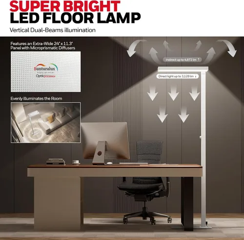 Miniatura 2 de Lámpara de pie LED Honeywell 8000LM, 02E Gen Sunturalux Luz de pie de lectura que cuida los ojos, 80W Luz natural moderna 4000K regulable de 77