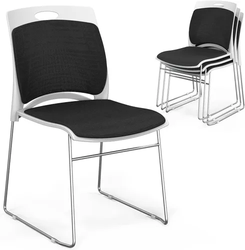 VINGLI Juego de 4 sillas apilables de oficina con base de trineo de metal, asiento y respaldo ergonómicos acolchados de plástico, capacidad de 350