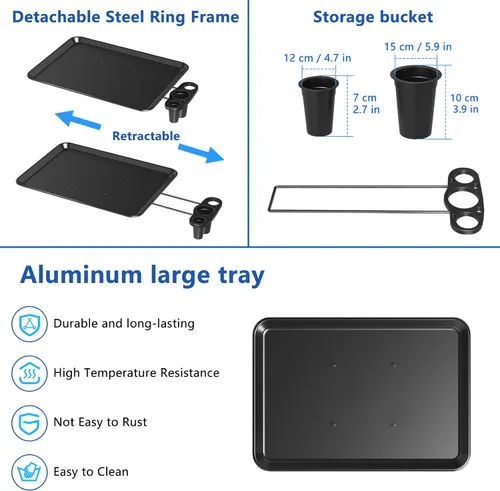 Miniatura 3 de Carrito de Bandeja de Salón con Plataforma de Almacenamiento, Bandeja de Tatuaje de Aluminio con Ruedas Carrito de Altura Ajustable, Equipo