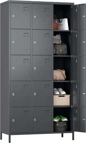 Miniatura 9 de SUPEER Armario de almacenamiento de metal de 6 puertas para empleados, armario escolar de acero resistente con estantes ajustables y 18 ganchos