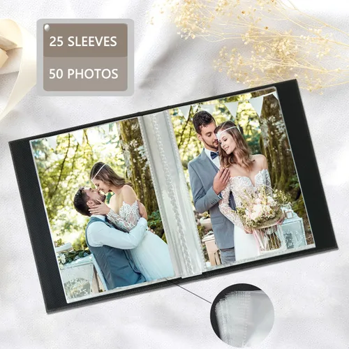 Miniatura 5 de Artmag Álbum de fotos pequeño de 4 x 6 pulgadas, 52 fotos, 2 paquetes, cubierta de lino, cada paquete tiene capacidad para 52 fotos, carga superior