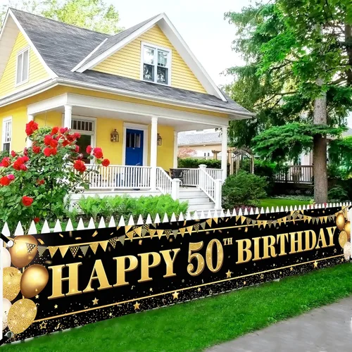 Miniatura 5 de KatchOn, Cartel de feliz cumpleaños 50 extra grande – 120 x 20 pulgadas Decoraciones de cumpleaños 50 para mujeres y hombres Cartel de feliz