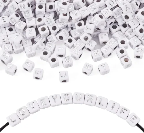 Miniatura 48 de FASHEWELRY 300 cuentas cúbicas de acrílico con números cuadrados mezclados del 0 al 9, cuentas de acrílico blanco de 0.236 x 0.236 pulgadas
