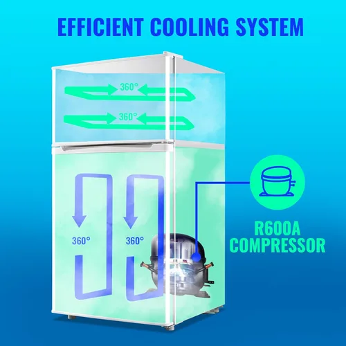Miniatura 8 de Mini refrigerador con congelador, frigorífico pequeño, doble puerta, soporte para bebidas laterales, estantes de vidrio ajustables, cajón de Blanco