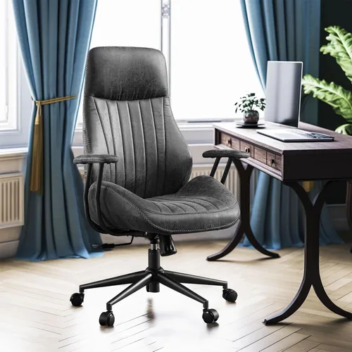 CAODOC Silla de Oficina con Respaldo Alto, Silla de Oficina Giratoria Moderna, Silla de Juego de Tela de Gamuza Negra, Silla de Oficina para el Gris