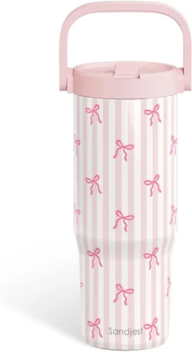 Miniatura 31 de SANDJEST Besties - Vaso de acero inoxidable con tapa para pajita de 30 onzas con asa de transporte para mujeres, niñas, mejores amigas, taza de café