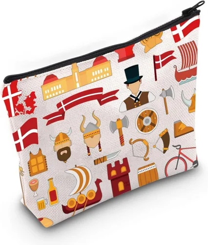 LEVLO Dinamarca Travel Culture Gift Danish Theme Travel Pouch Bag Europe Dinamarca Monumentos Regalo Dinamarca Regalo de recuerdo, Denmark, Bolsa de