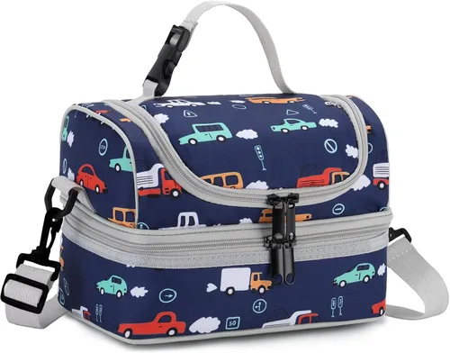 Miniatura 12 de VASCHY - Lonchera para niños, bolsas de almuerzo aisladas de dos compartimentos para niños y niñas con correa para el hombro para la escuela