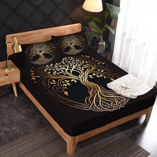 Miniatura 2 de Juego de sábanas de tamaño individual con diseño de árbol de la vida, sábanas de microfibra suave y bolsillo profundo, sábanas y fundas de almohada