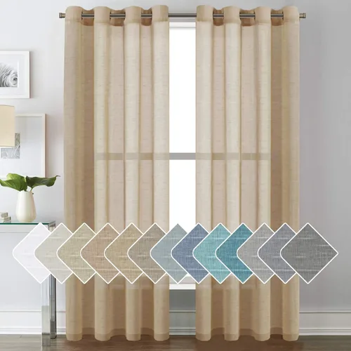 Miniatura 88 de H.VERSAILTEX Cortinas de 96 pulgadas de largo, cortinas de lino/cortinas transparentes de mezcla de lino natural/paneles/cortinas para sala