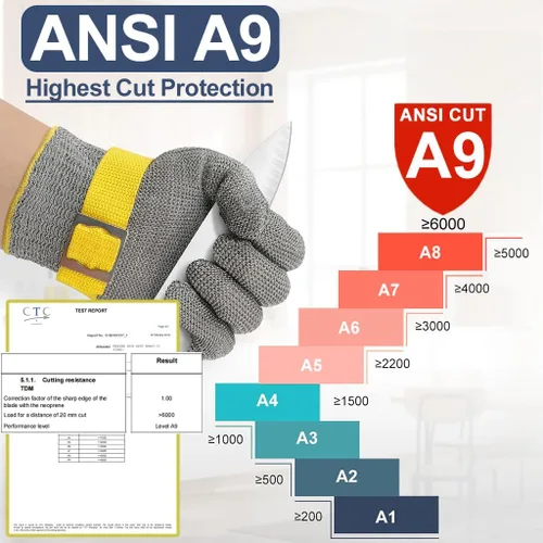 Miniatura 2 de Dowellife ANSI A9 Guante Resistente a los Cortes de Grado Alimenticio, Guante de Malla de Acero Inoxidable para Corte con Cuchillo de Metal