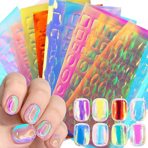 Miniatura 10 de 20 hojas de papel de celofán iridiscente para uñas, hojas rotas, láminas holográficas, calcomanías de uñas de aurora, diseños de uñas reflectantes